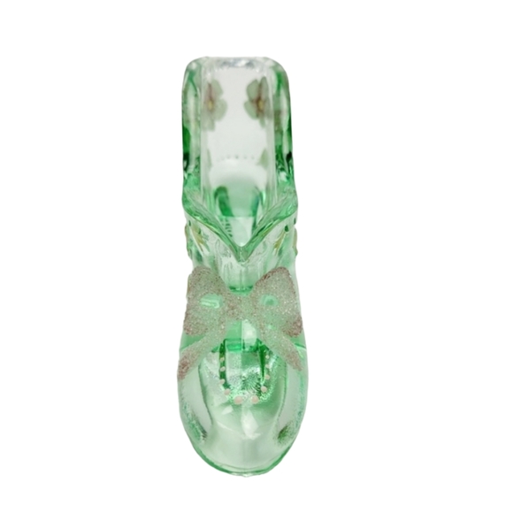 Vintage Fenton Sea Green Miniature Glass Shoe Handpainted and Signed - Picture 6 of 15